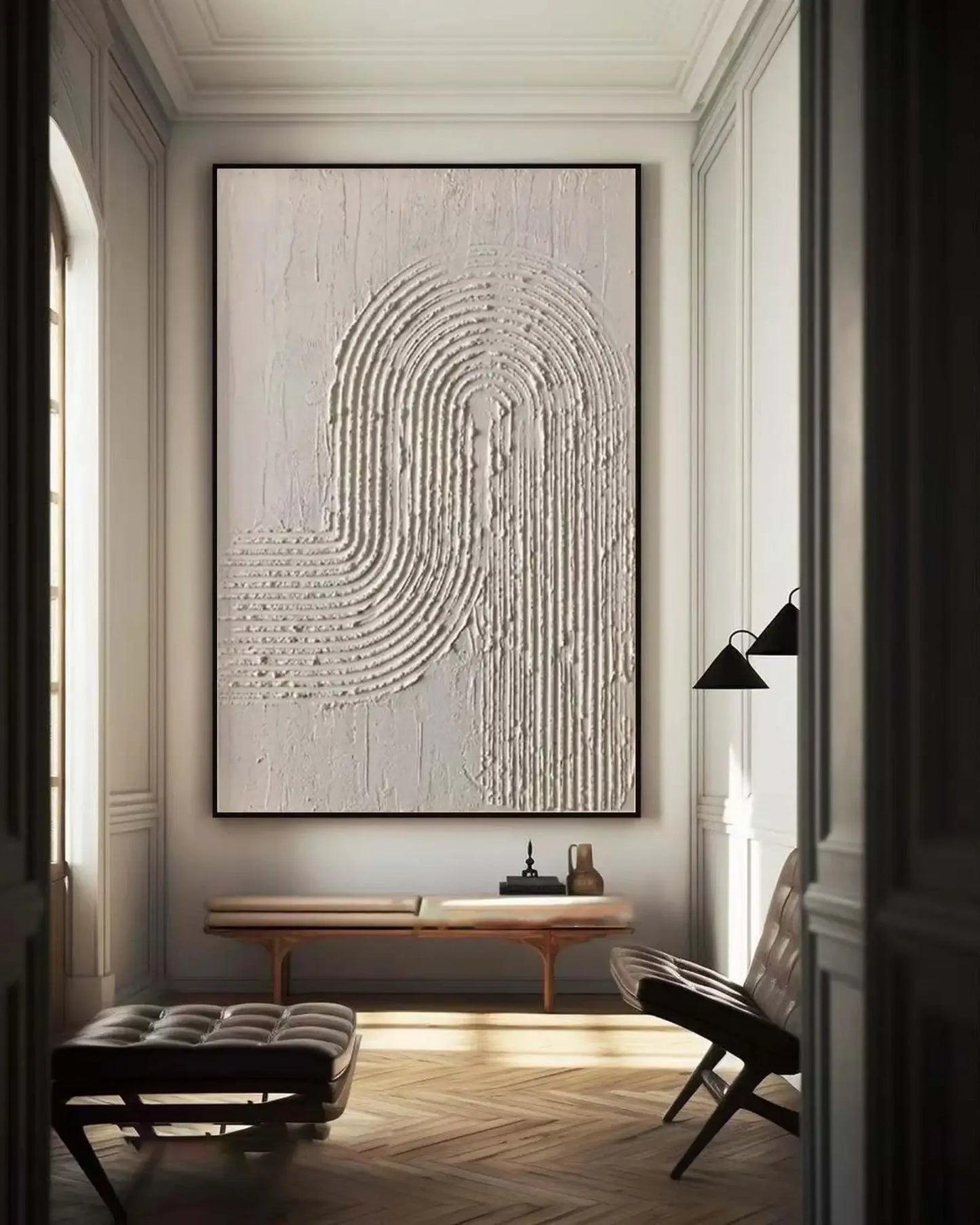 Large Beige 3D Texture Painting