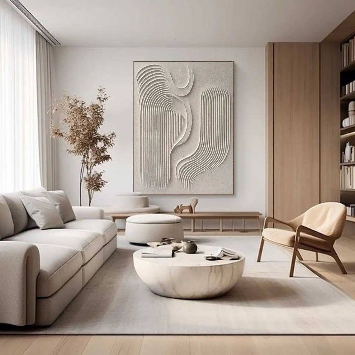 Large Beige 3D Texture Painting