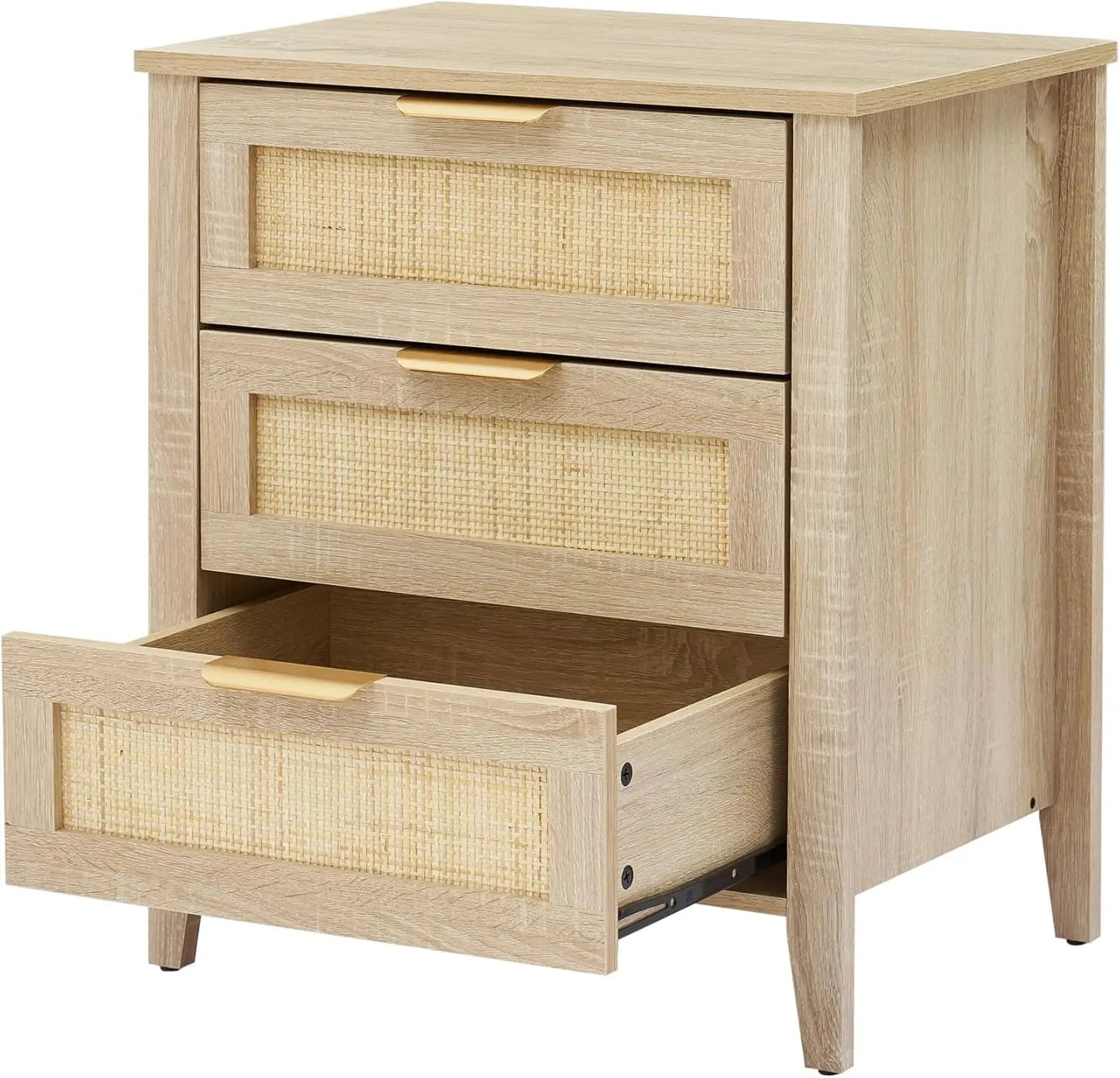 Rattan Nightstand Boho Cabinet With 3 Natural Rattan Drawers