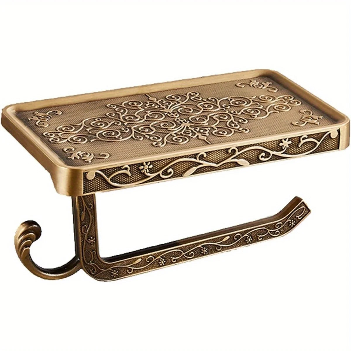 Antique Brass Toilet Paper Holder With Shelf