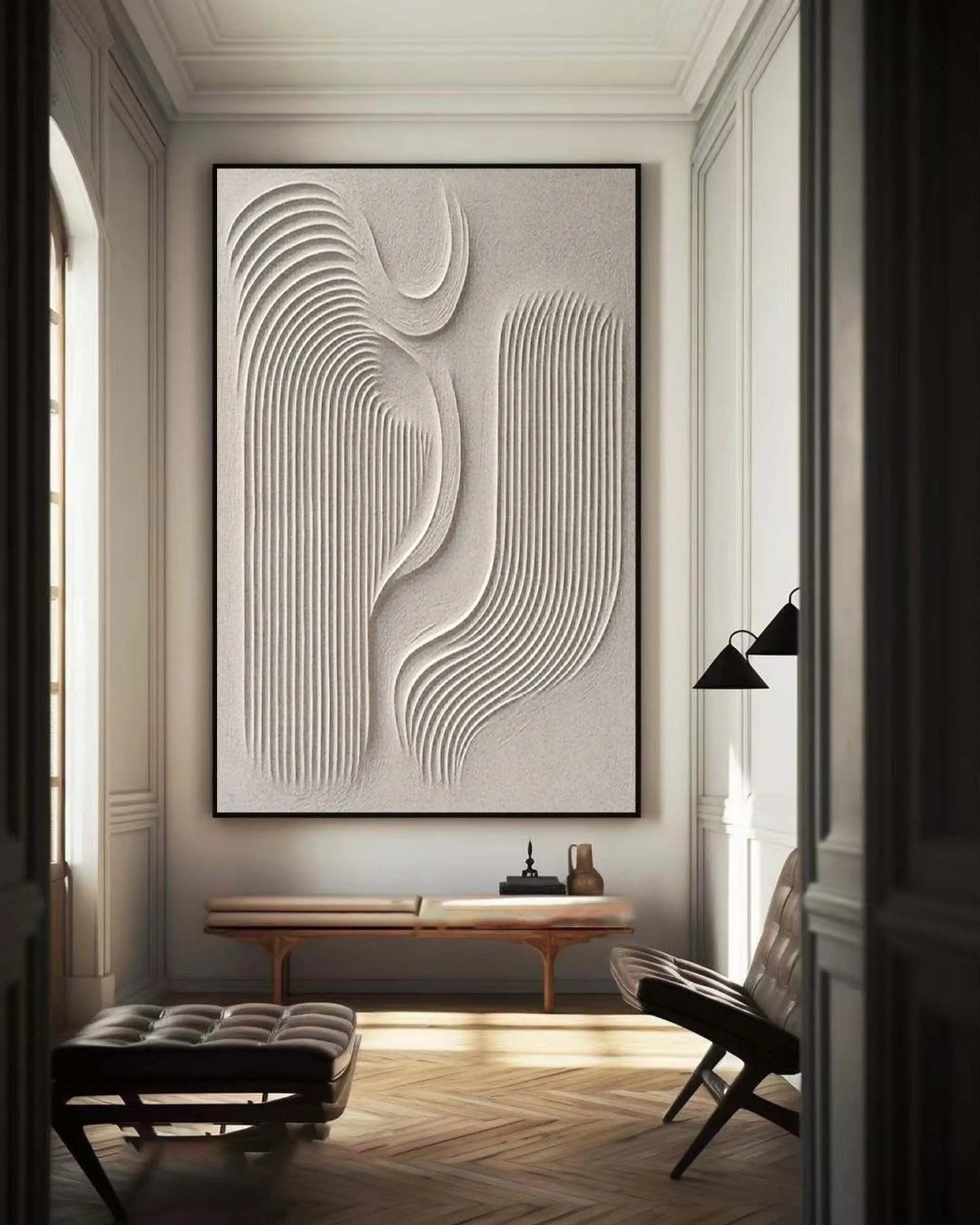 Large Beige 3D Texture Painting
