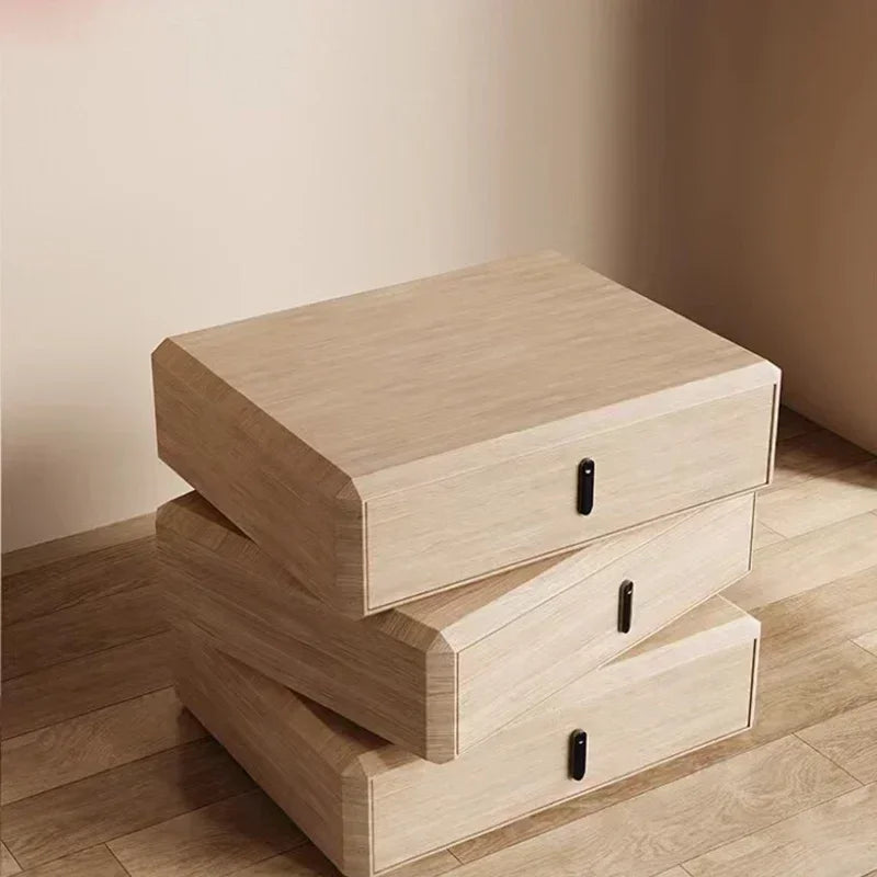 Rotating Solid Wood Nightstand Modern White Drawer