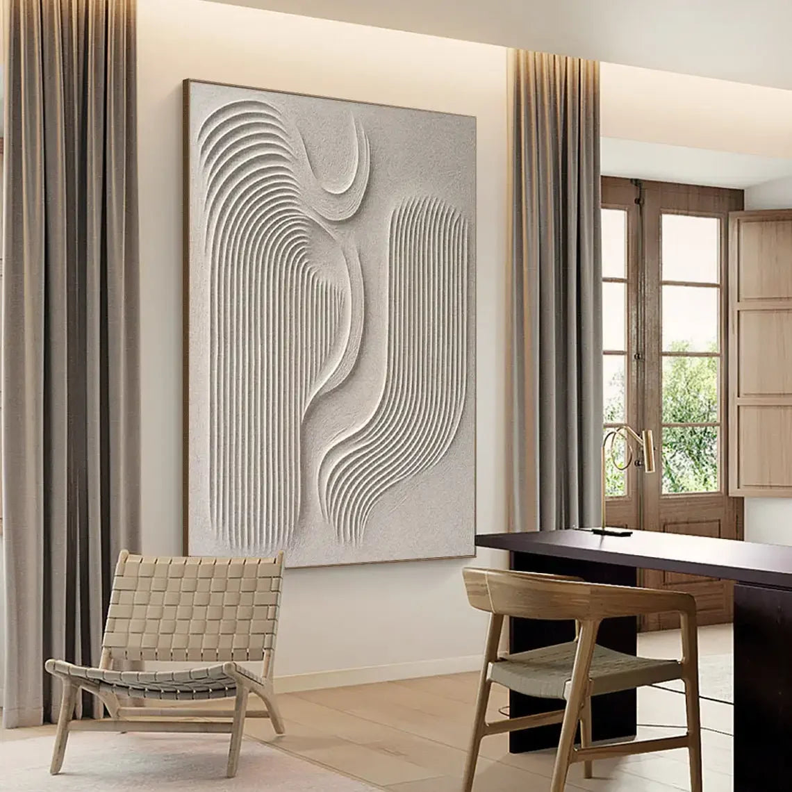Large Beige 3D Texture Painting