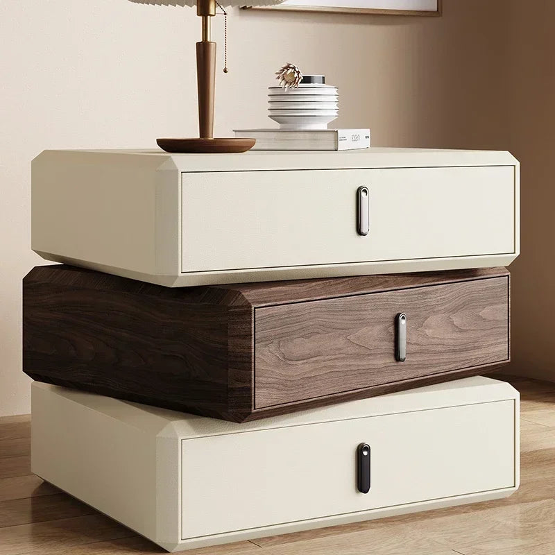 Rotating Solid Wood Nightstand Modern White Drawer