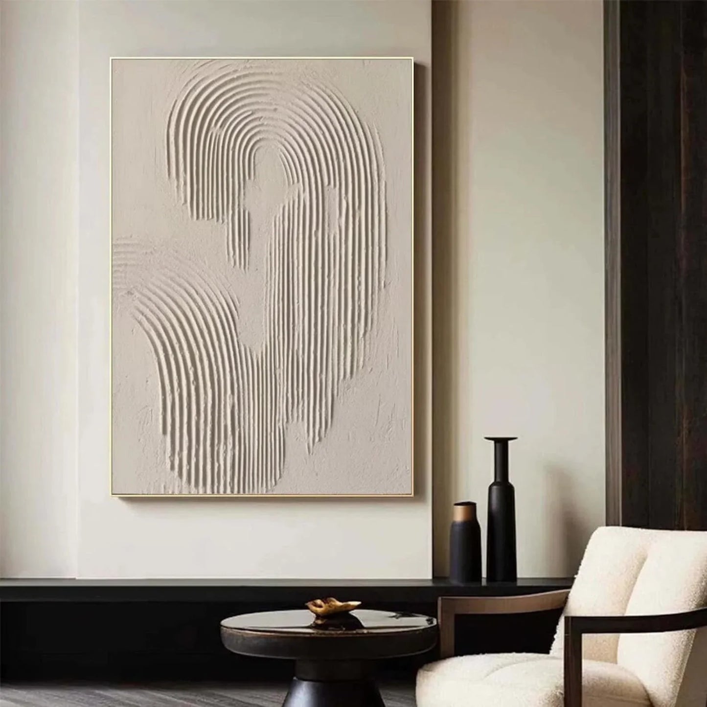 Large Beige 3D Texture Painting