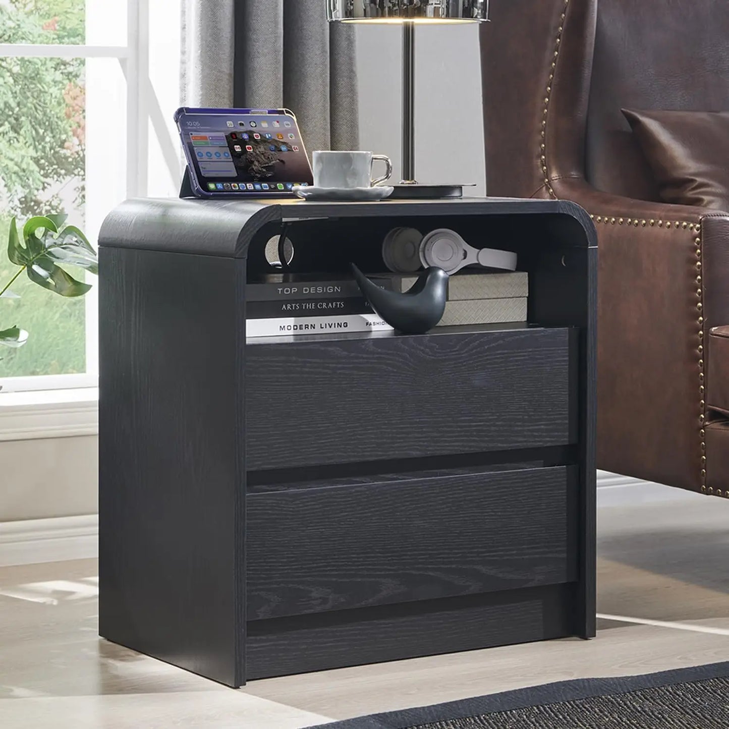 Tall Modern Nightstand With Charging Station