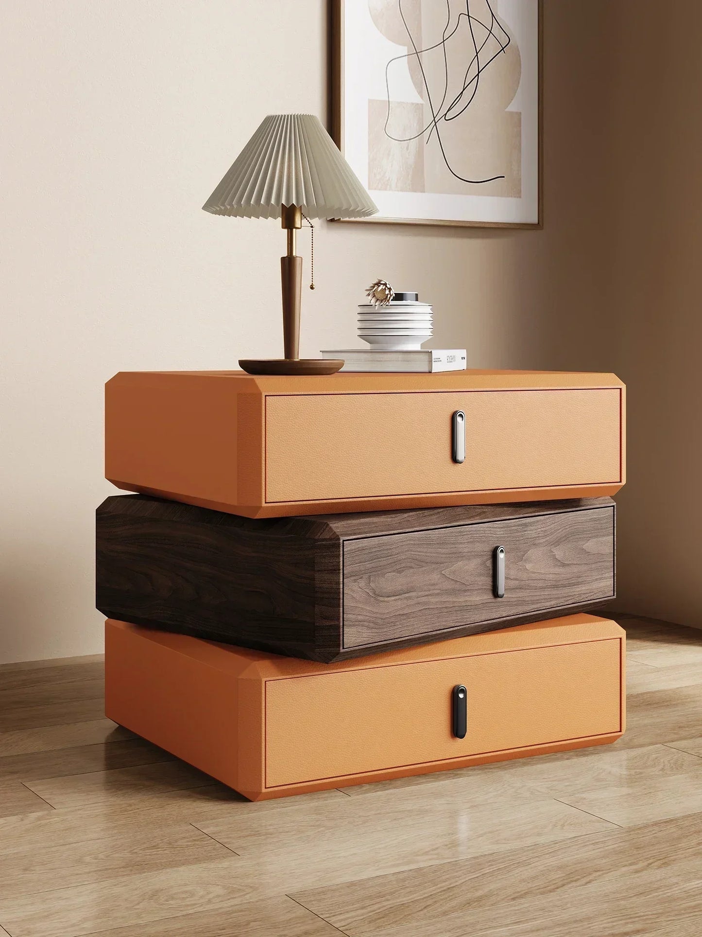 Rotating Solid Wood Nightstand Modern White Drawer