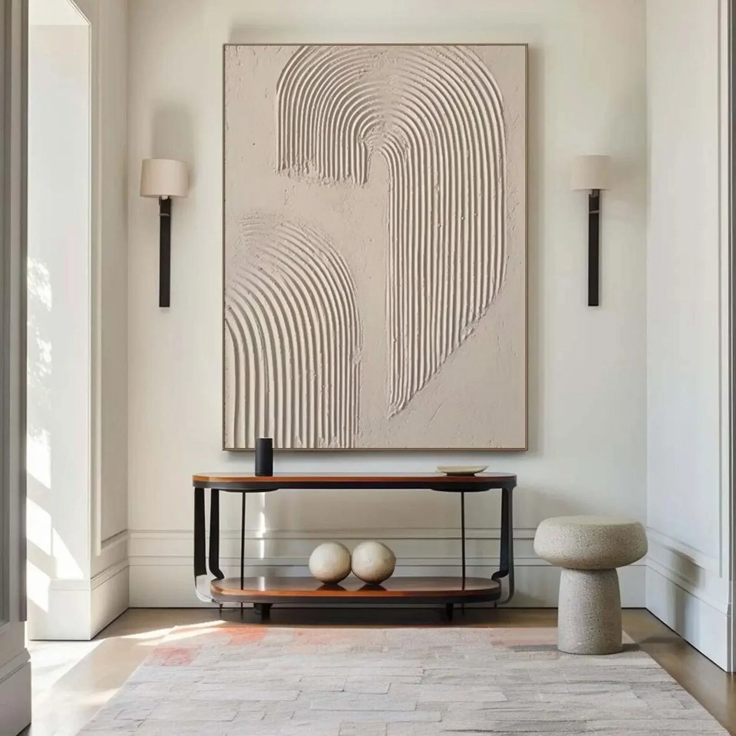 Large Beige 3D Texture Painting