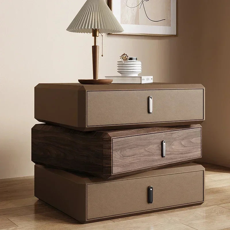 Rotating Solid Wood Nightstand Modern White Drawer