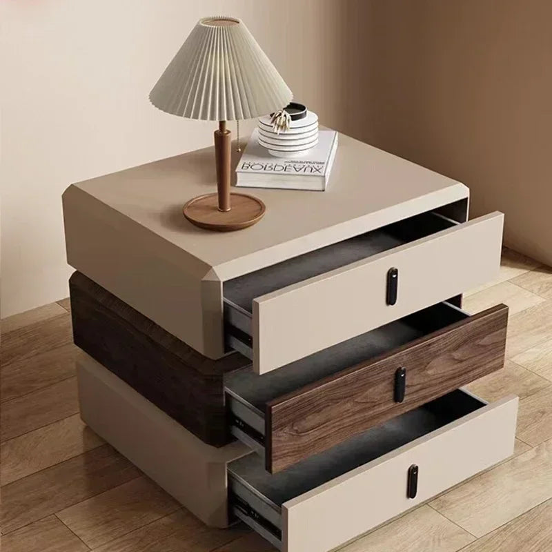 Rotating Solid Wood Nightstand Modern White Drawer