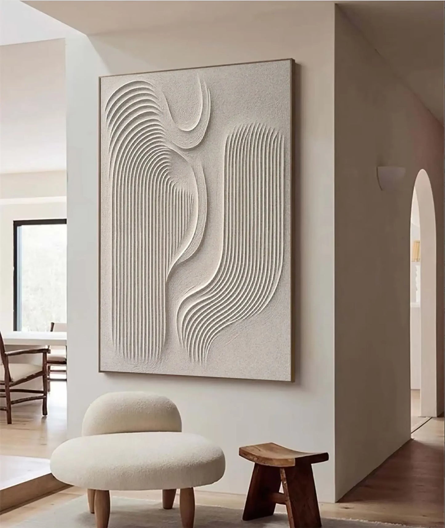Large Beige 3D Texture Painting