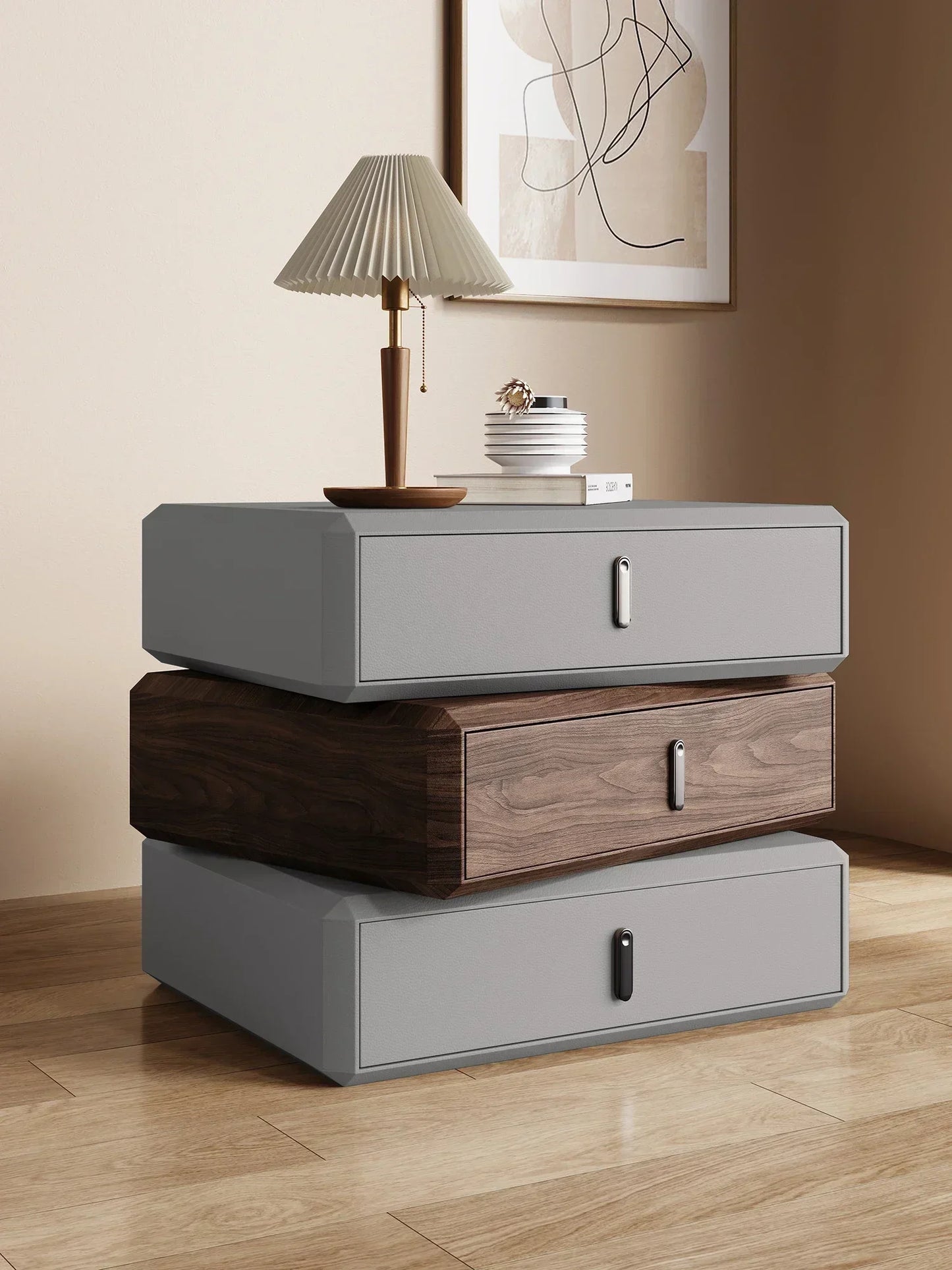 Rotating Solid Wood Nightstand Modern White Drawer