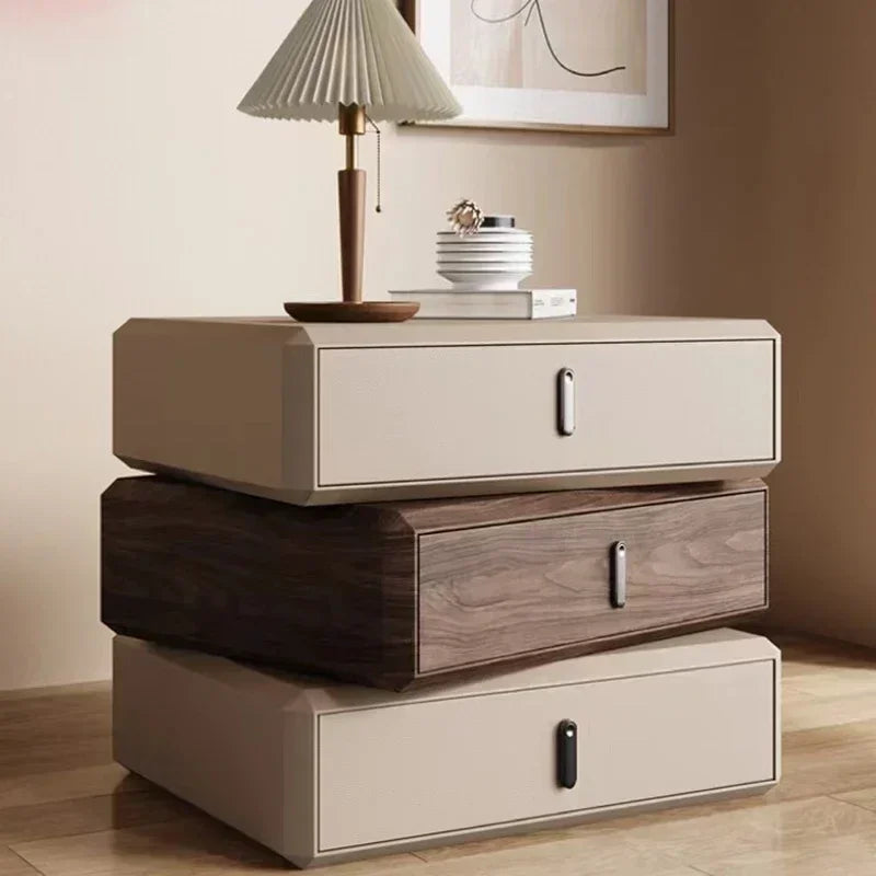 Rotating Solid Wood Nightstand Modern White Drawer