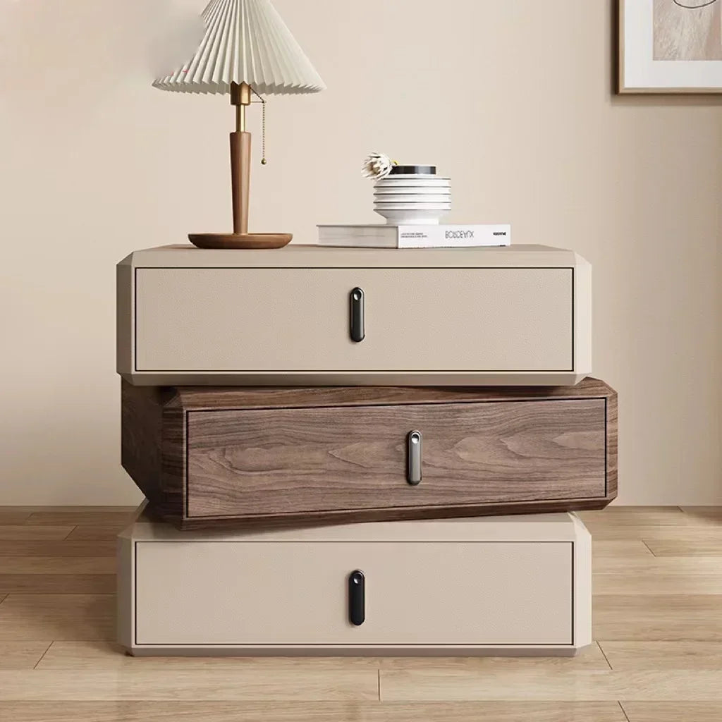 Rotating Solid Wood Nightstand Modern White Drawer