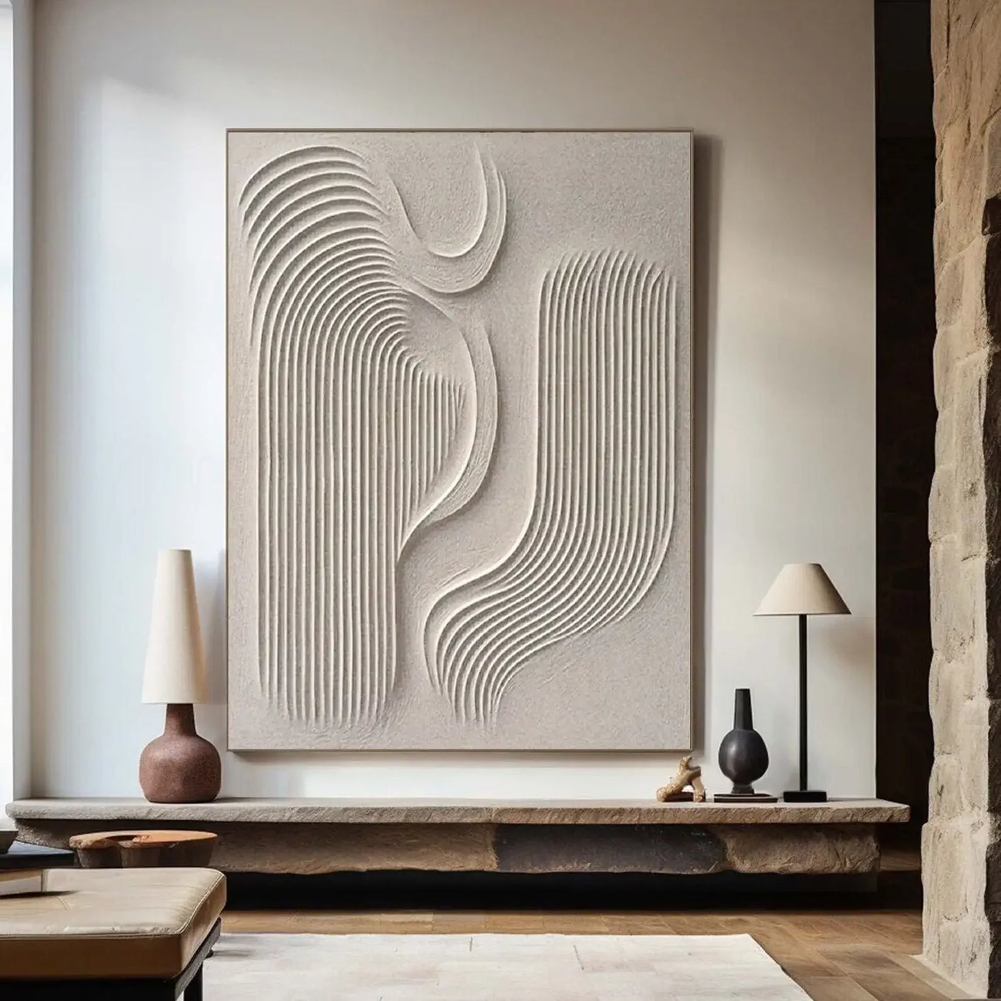 Large Beige 3D Texture Painting
