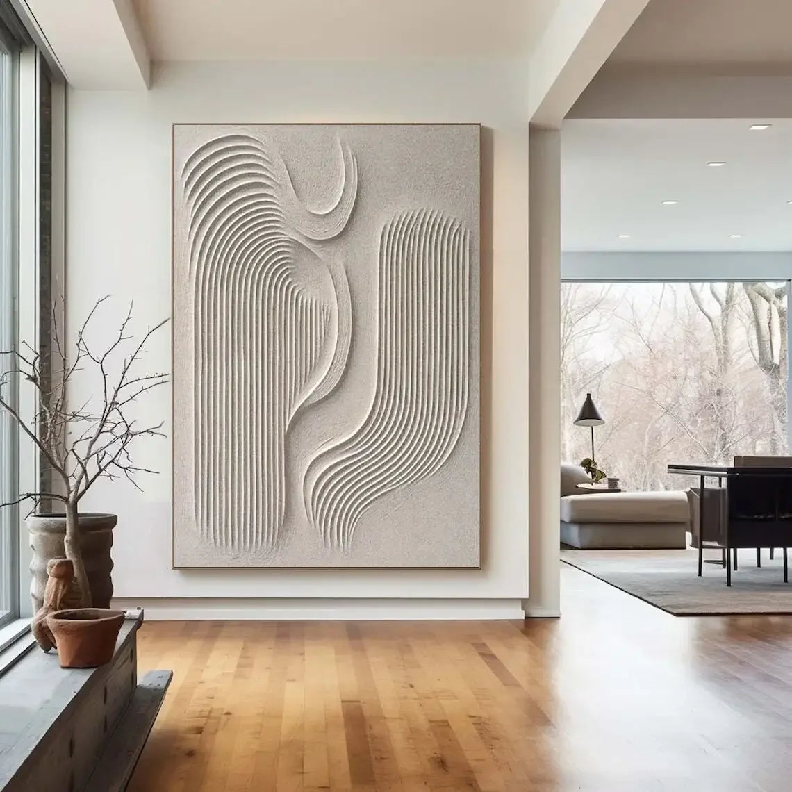 Large Beige 3D Texture Painting