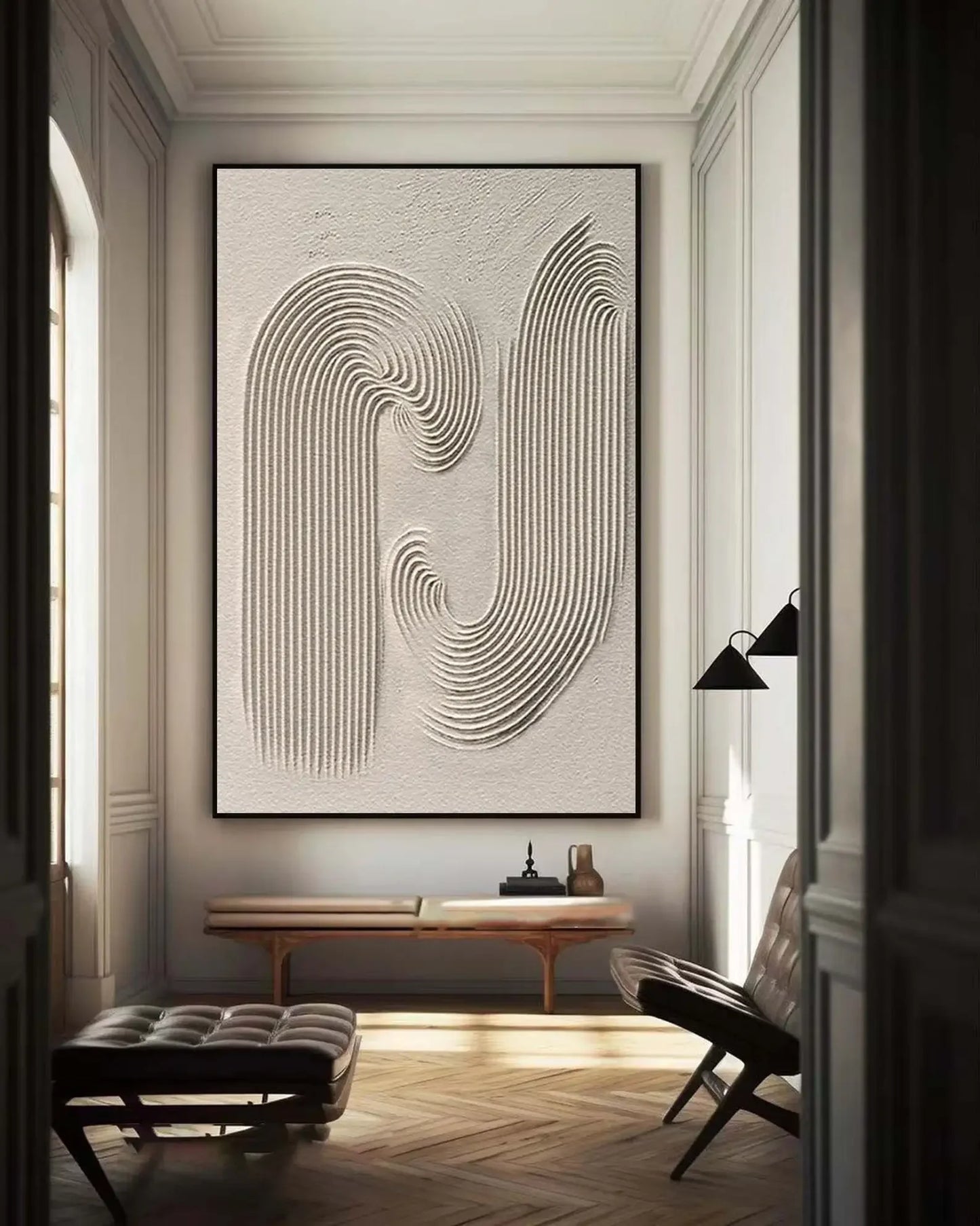 Large Beige 3D Texture Painting