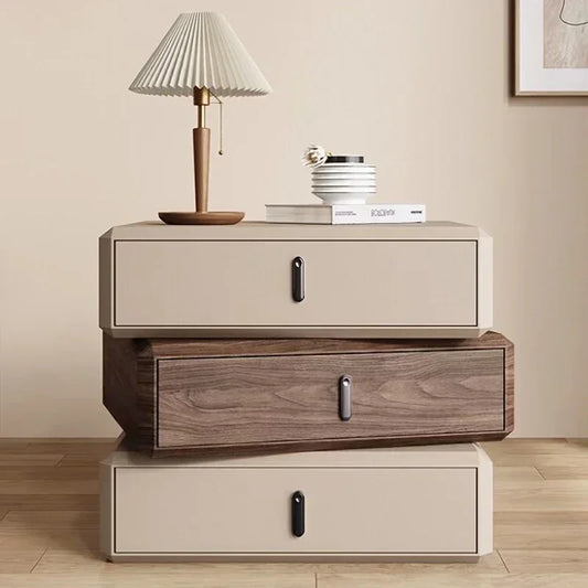 Rotating Solid Ｗood Ｎightstand Modern White Drawer