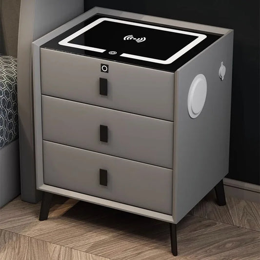 Luxurious Solid Wood Nightstand Three-Drawer Smart Bedside Table