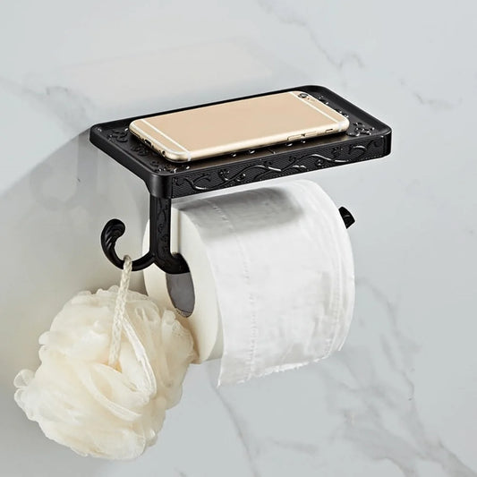Antique Brass Toilet Paper Holder With Shelf