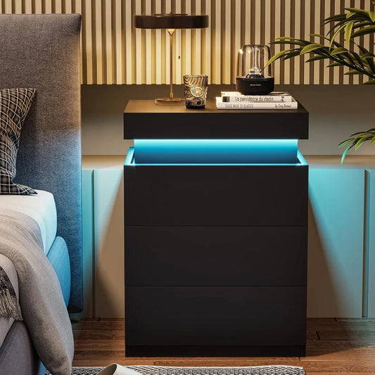 Nightstand With Charging Station and LED Lights